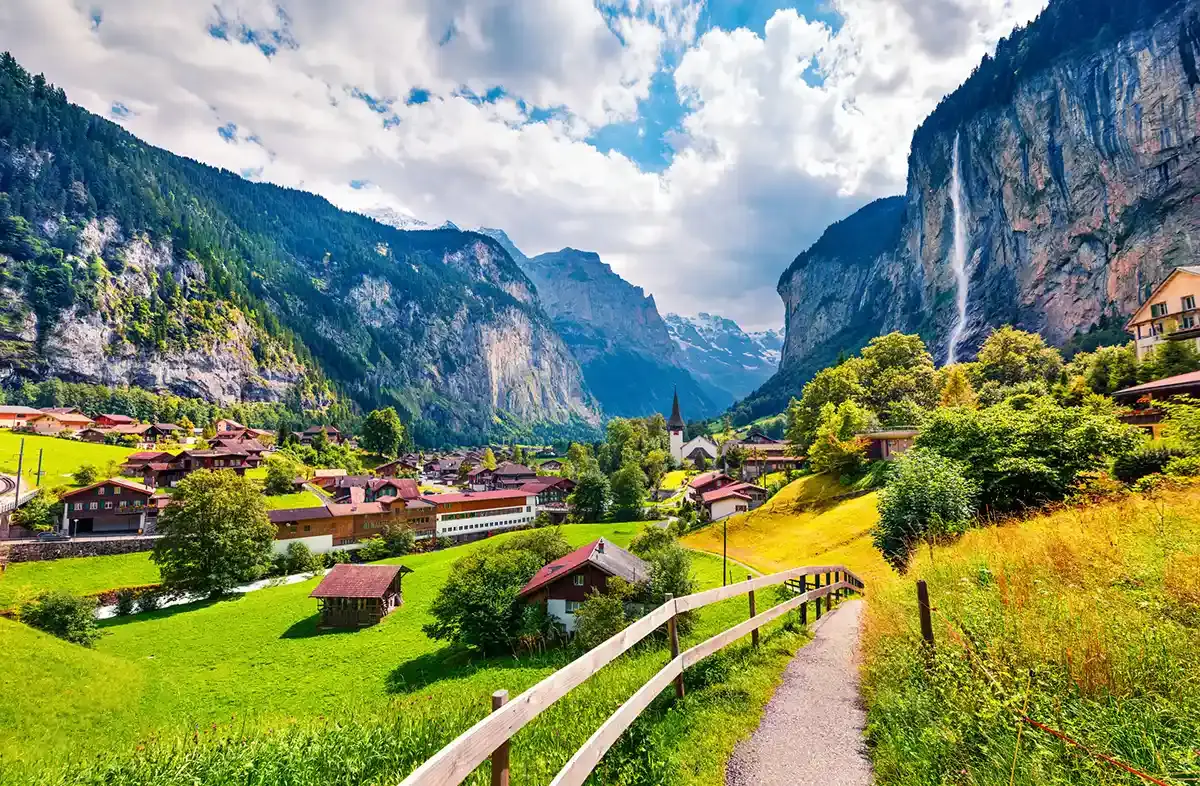 Lauterbrunnen with Staubbach Falls View